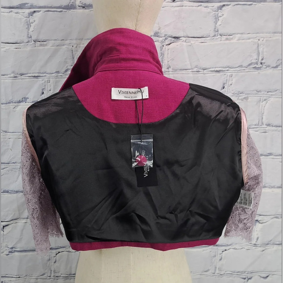 NWT Vivienne Hu New York Women's Jacket Cropped Lace Sleeves Linen Blazer 8 US - Picture 10 of 11